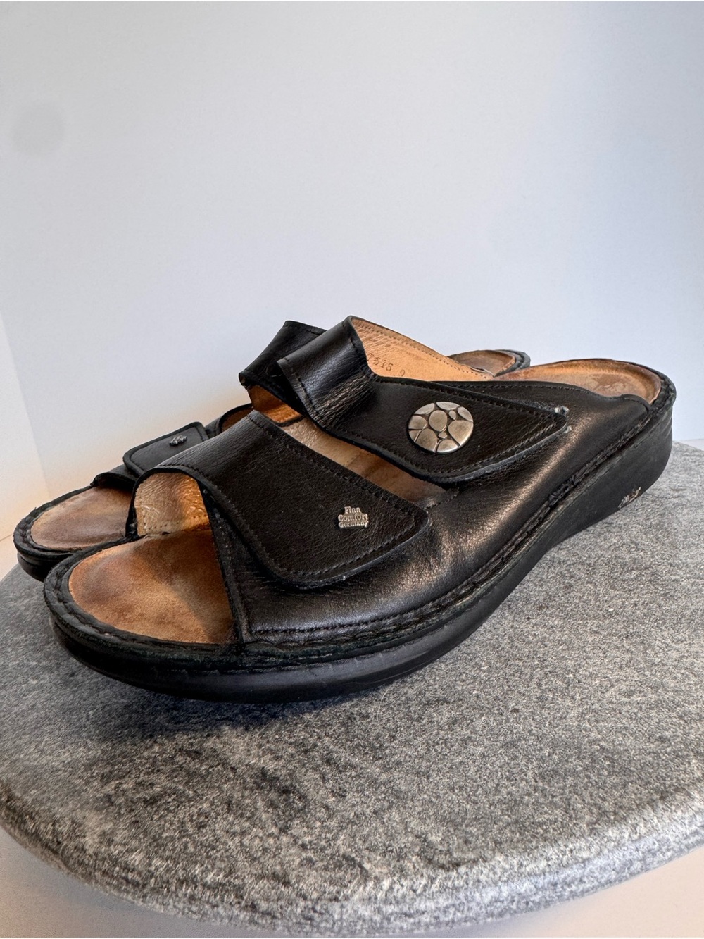Finn Comfort Sansibar Black Leather Slides Sandals 40
